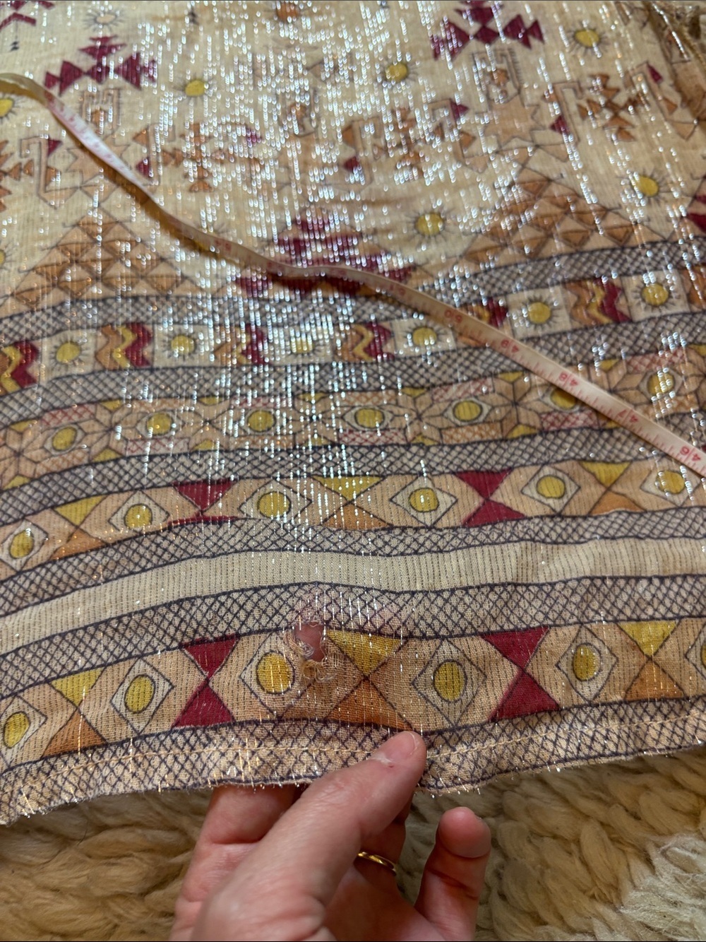 Embroidered Cream Boho Sleeveless Blouse with Red & Yellow Motif - Picture 8 of 16